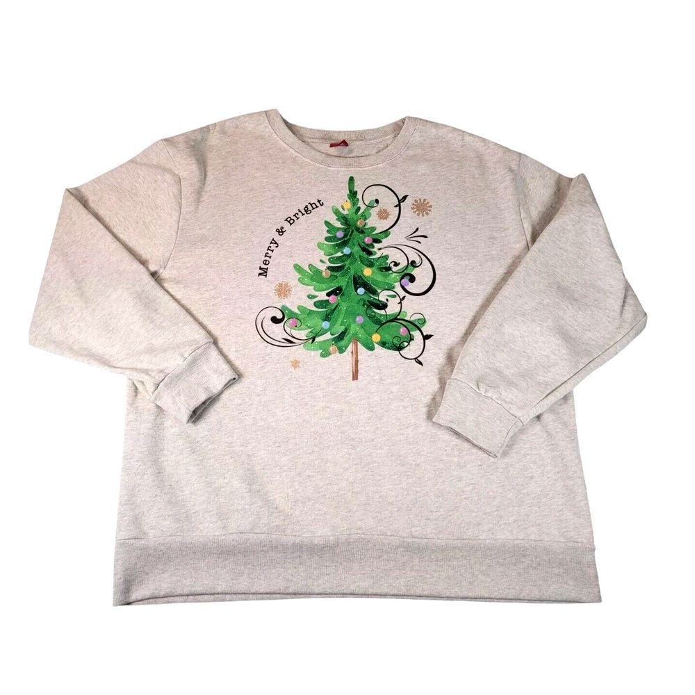 Dec 25th Crewneck Pullover Sweatshirt Womens XL Beige Christmas Merry & Bright